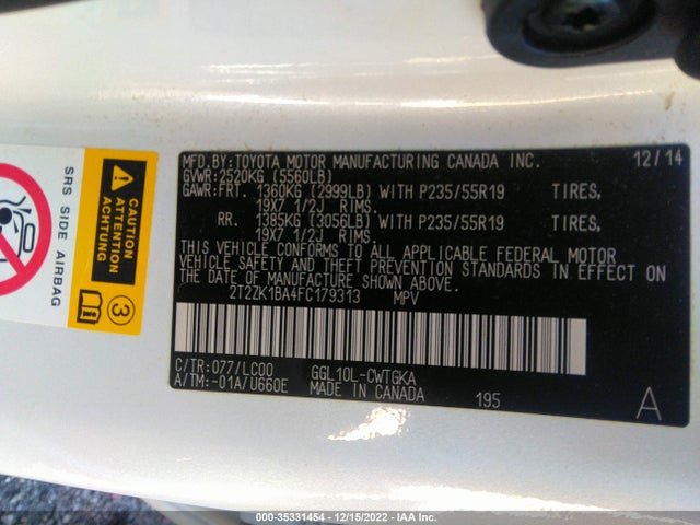 Lexus RX 350 2015 2T2ZK1BA4FC179313 Image 9