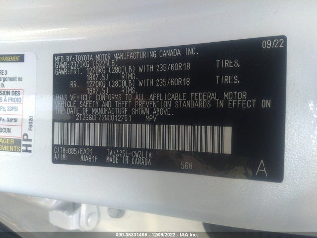 2022 Lexus NX, VIN: 2T2GGCEZ2NC012761