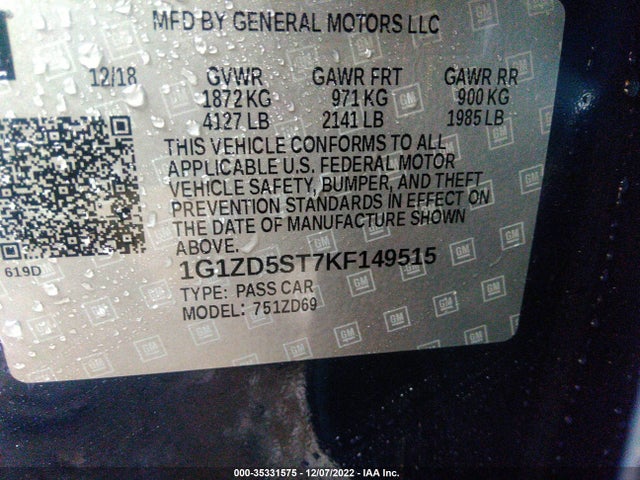 Chevrolet MALIBU LT 2019 1G1ZD5ST7KF149515 Image 9