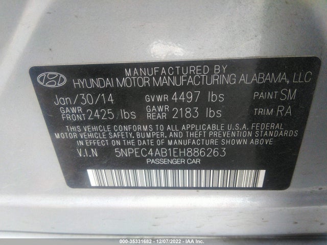 Hyundai SONATA SE 2014 5NPEC4AB1EH886263 Image 10
