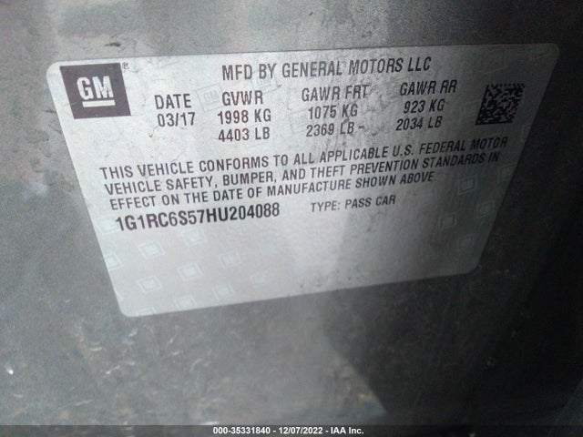 2017 Chevrolet Volt, VIN: 1G1RC6S57HU204088