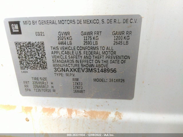 Chevrolet EQUINOX LT 2021 3GNAXKEV3MS148956 Image 9