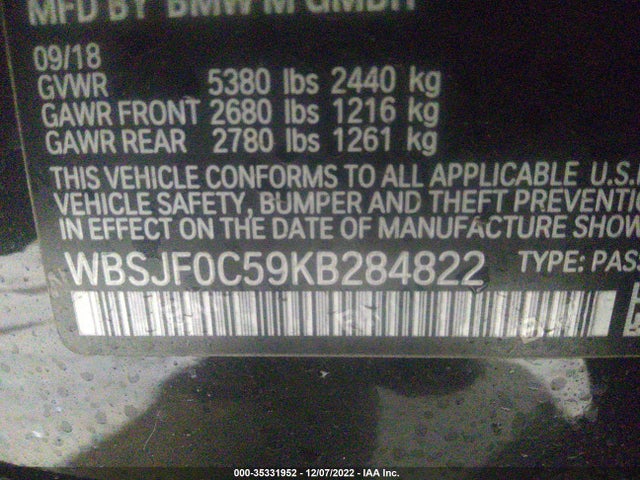 2019 BMW M5, VIN: WBSJF0C59KB284822