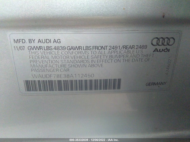 WAUDF78E38A112450 Audi A4 2.0t/se 2.0t