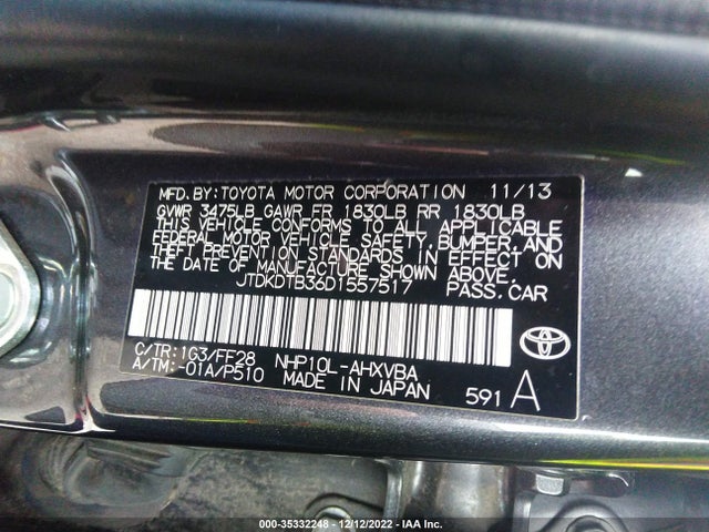 35332248 :رقم المزاد ، JTDKDTB36D1557517 vin ، 2013 Toyota Prius C One/two/three/four مزاد بيع