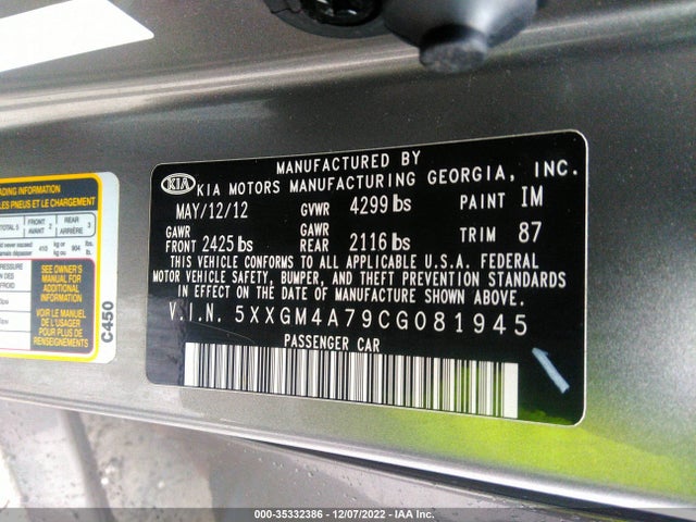 KIA Optima Lx 2012 5XXGM4A79CG081945 Image 10