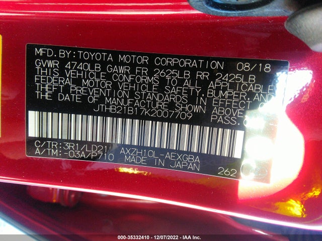 2019 Lexus ES, VIN: JTHB21B17K2007709