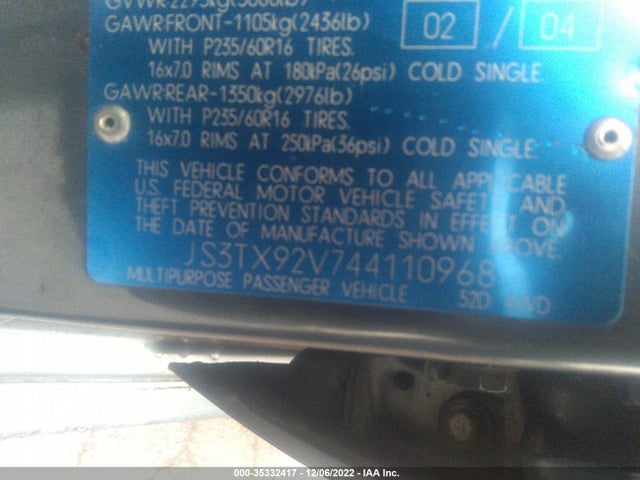 JS3TX92V744110968 Suzuki Xl-7 Lx/lx W/3rd Row/ex