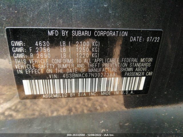 4S3BWAC67N3027389 Subaru Legacy Premium