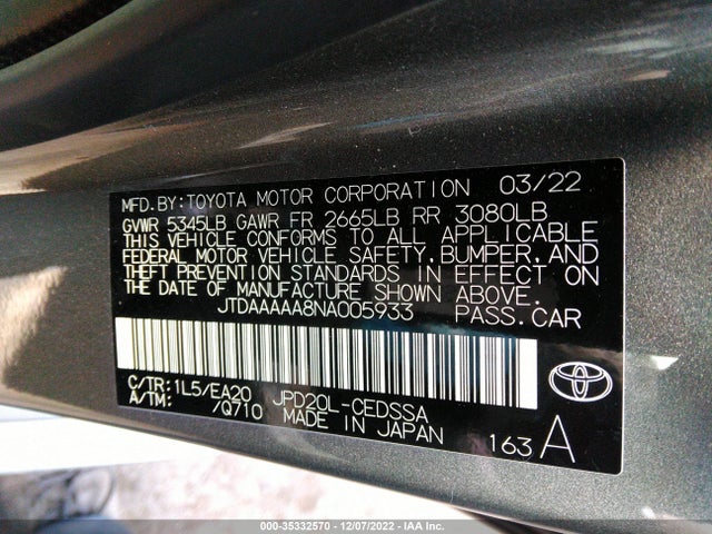 2022 Toyota Mirai, VIN: JTDAAAAA8NA005933