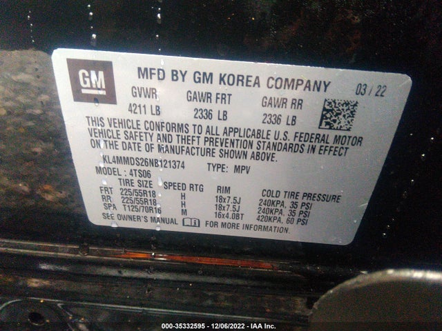2022 BUICK ENCORE GX SELECT VIN: KL4MMDS26NB121374