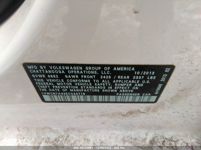 1VWCN7A33EC042715 Volkswagen Passat Tdi Sel Premium