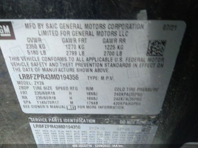 LRBFZPR43MD194356 Buick Envision Essence