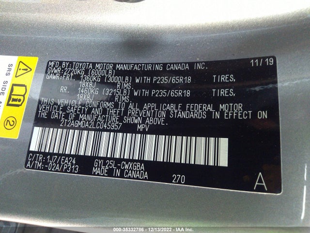 2020 Lexus RX, VIN: 2T2AGMDA2LC045957