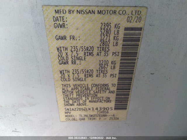 2020 Nissan Murano, VIN: 5N1AZ2DS7LN143905