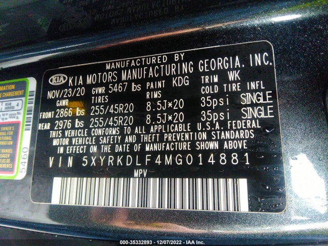 2021 Kia Sorento, VIN: 5XYRKDLF4MG014881
