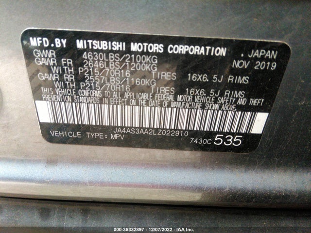 JA4AS3AA2LZ022910 Mitsubishi Eclipse Cross