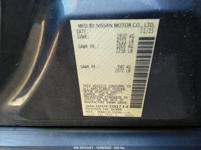 Nissan Altima 2.5 S 2015 1N4AL3APXFN390714 Image 9