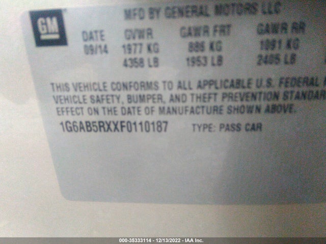 2015 Cadillac ATS, VIN: 1G6AB5RXXF0110187