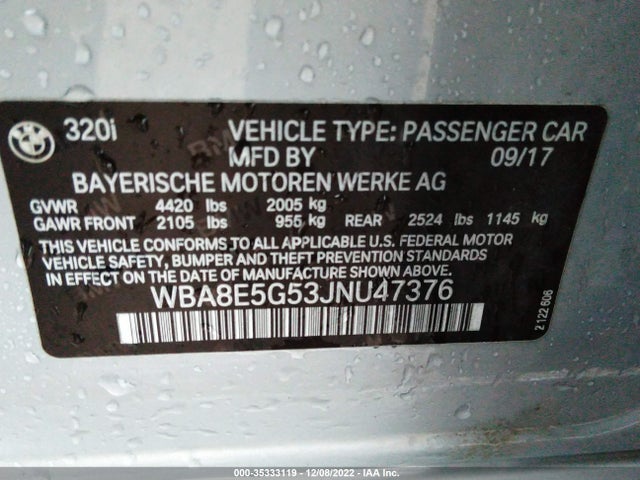 BMW 3 Series 320i Xdrive 2018 WBA8E5G53JNU47376 Image 9