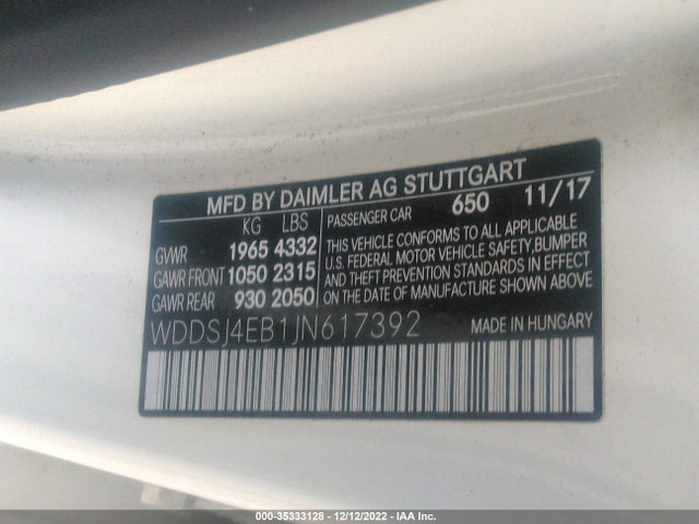 2018 MERCEDES-BENZ CLA CLA 250 VIN: WDDSJ4EB1JN617392