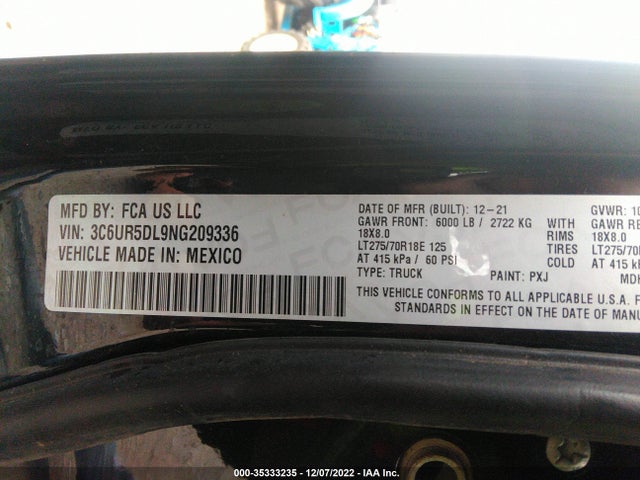 2022 Ram 2500, VIN: 3C6UR5DL9NG209336