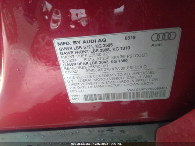 2019 Audi SQ5, VIN: WA1C4AFY7K2089491