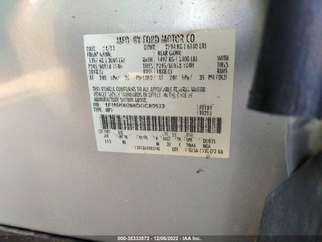 2013 FORD EXPLORER XLT VIN: 1FM5K8D88DGC80533
