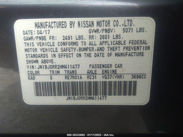 2017 Infiniti QX50, VIN: JN1BJ0RR2HM411477