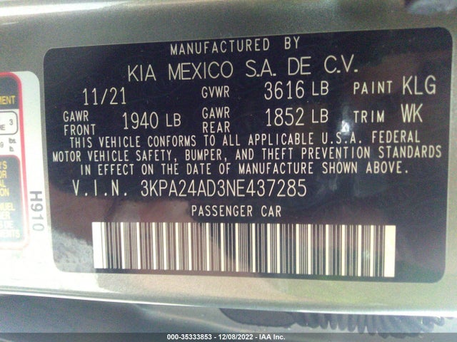 2022 Kia Rio, VIN: 3KPA24AD3NE437285