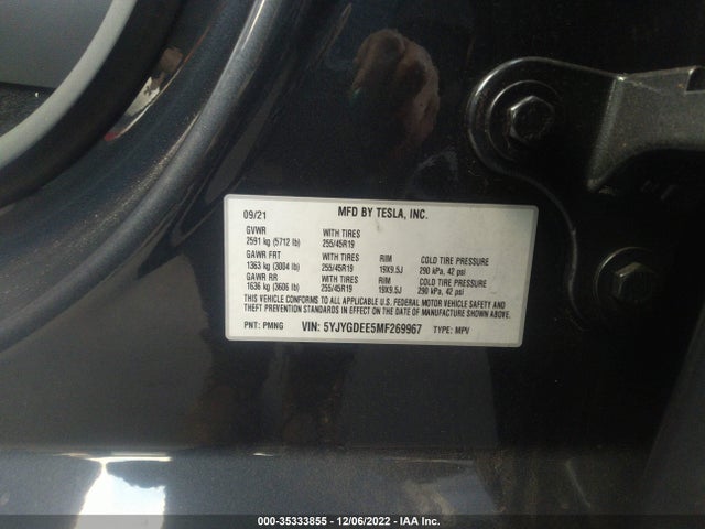 Tesla Model Y Long Range 2021 5YJYGDEE5MF269967 Image 9