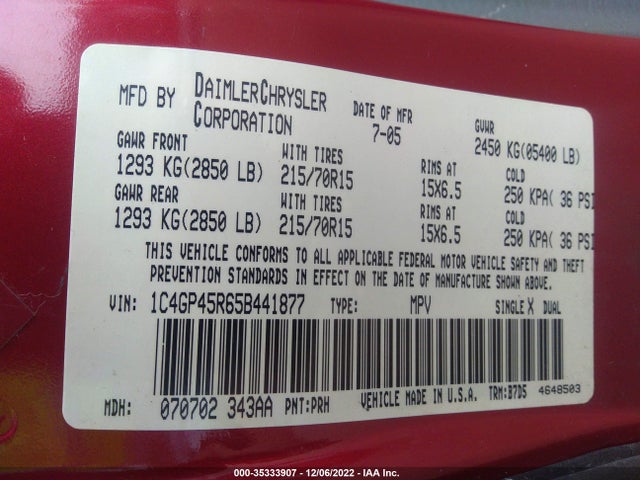 Chrysler Town & Country 2005 1C4GP45R65B441877 Image 9