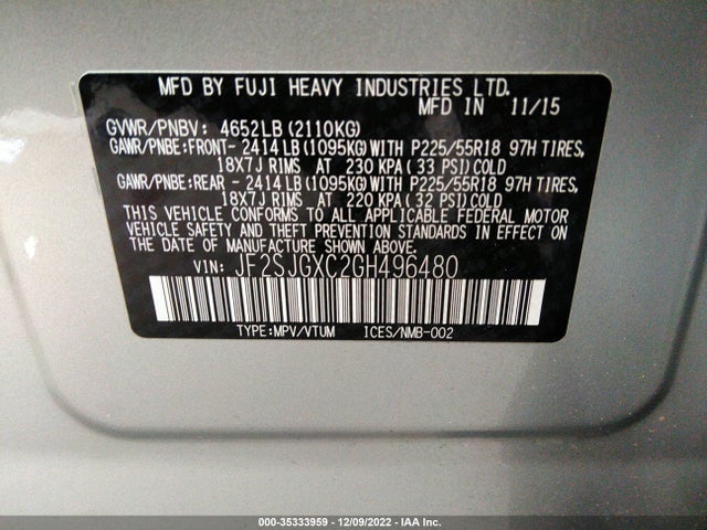 JF2SJGXC2GH496480 Subaru Forester 2.0xt Touring