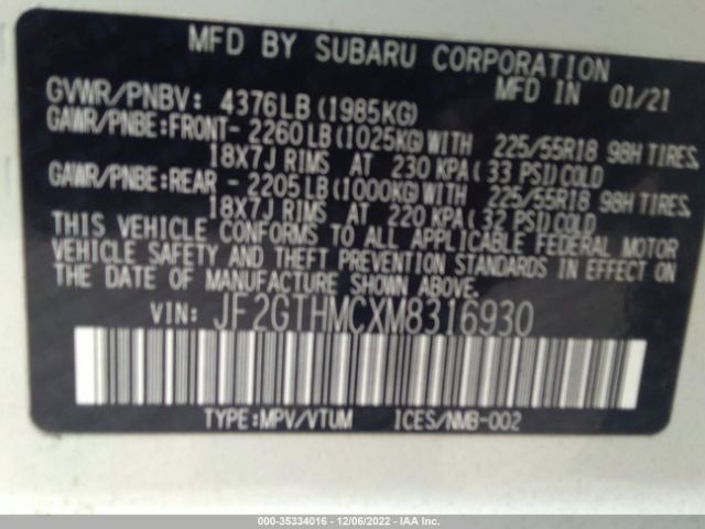 JF2GTHMCXM8316930 Subaru Crosstrek Limited