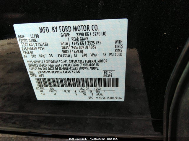 2020 Ford Edge, VIN: 2FMPK3G96LBB57285