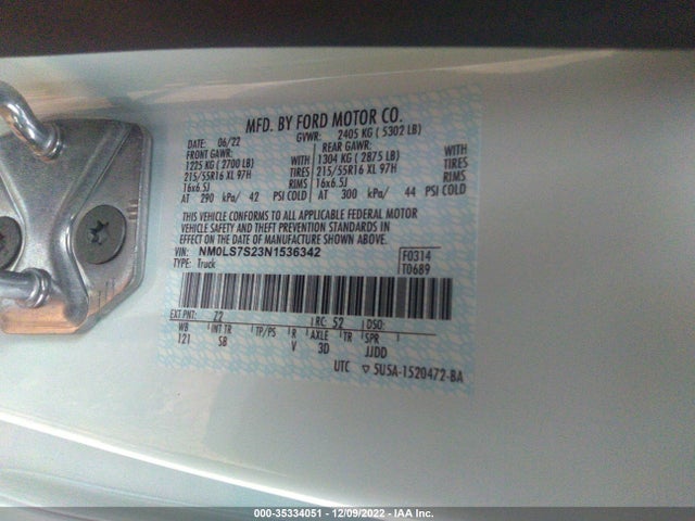 2022 Ford Transit Connect, VIN: NM0LS7S23N1536342
