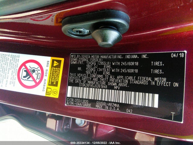 Toyota Highlander 2018 5TDKZRFH5JS261848 Image 9