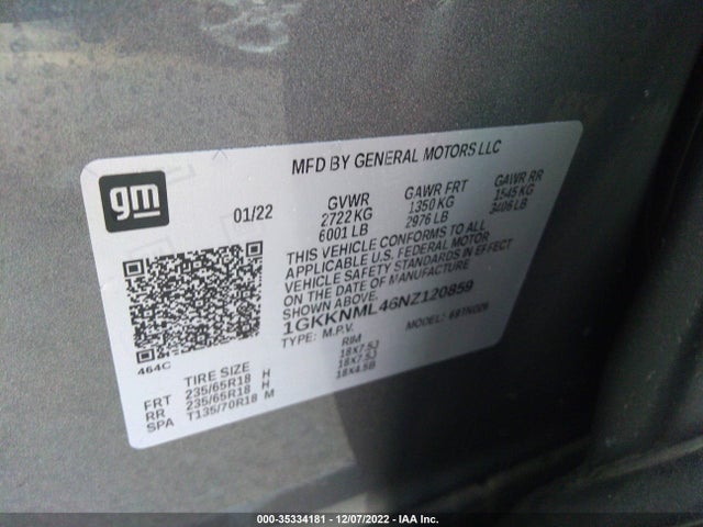 2022 GMC Acadia, VIN: 1GKKNML46NZ120859