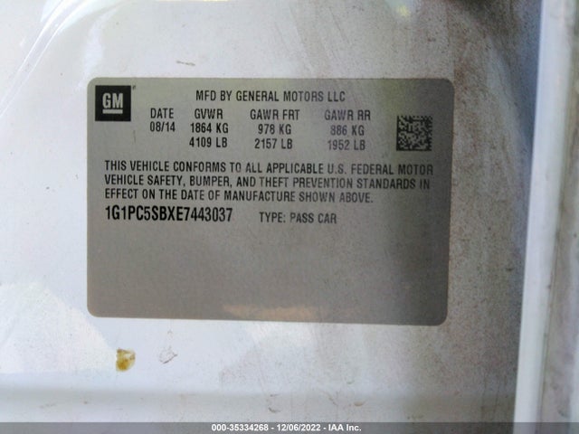 Chevrolet Cruze 1lt 2014 1G1PC5SBXE7443037 Image 10
