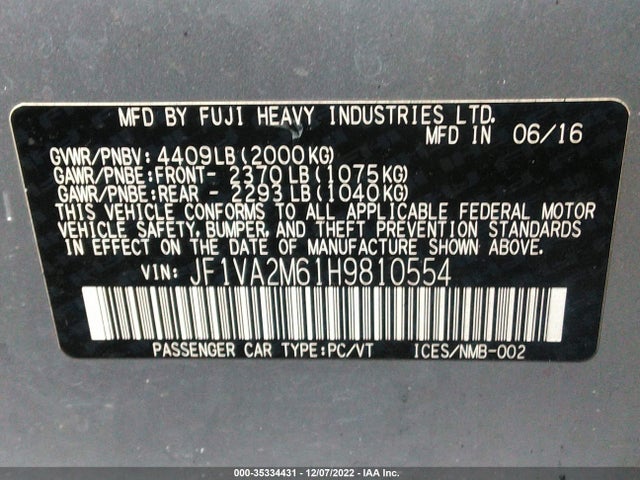 Subaru Wrx Sti 2017 JF1VA2M61H9810554 Image 9