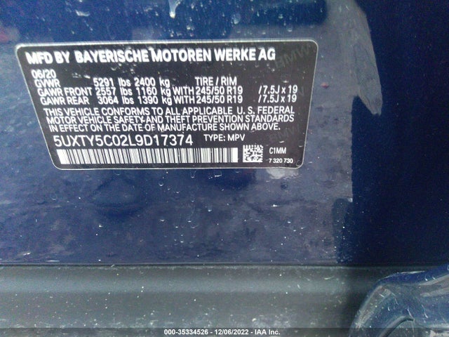 5UXTY5C02L9D17374 BMW X3 Xdrive30i