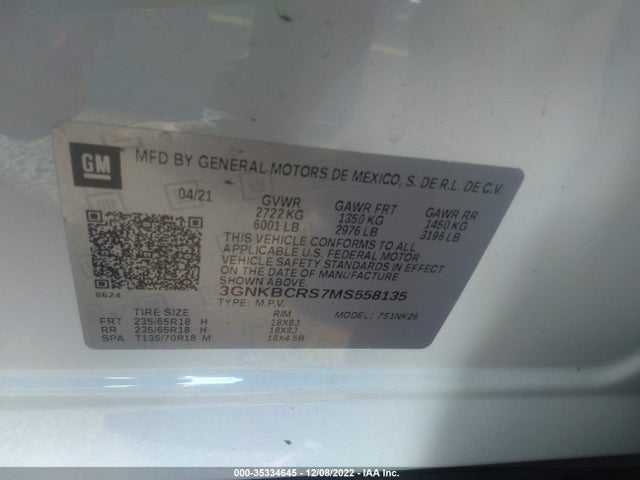 2021 Chevrolet Blazer, VIN: 3GNKBCRS7MS558135