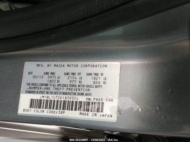 2013 MAZDA MAZDA3 I SPORT VIN: JM1BL1U72D1839354