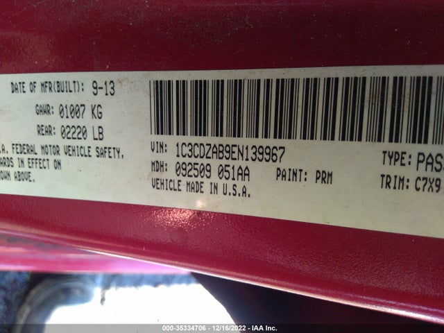 Dodge AVENGER SE 2014 1C3CDZAB9EN139967 Image 9