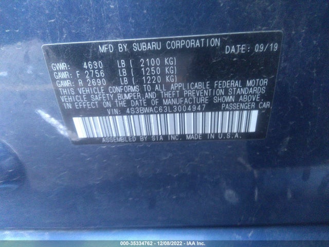 2020 Subaru Legacy, VIN: 4S3BWAC63L3004947