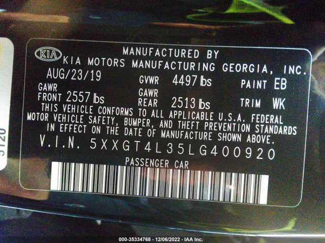 KIA Optima Lx 2020 5XXGT4L35LG400920 Image 9