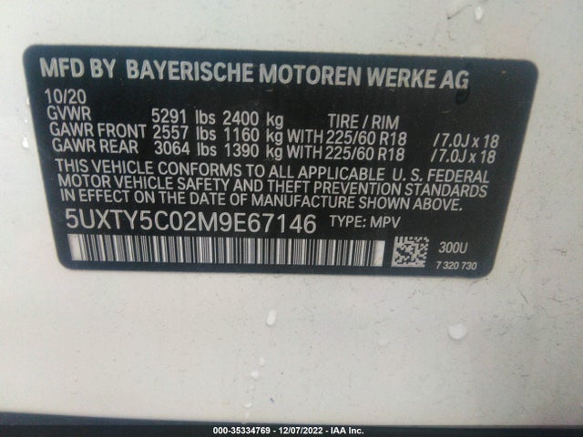 2021 BMW X3, VIN: 5UXTY5C02M9E67146