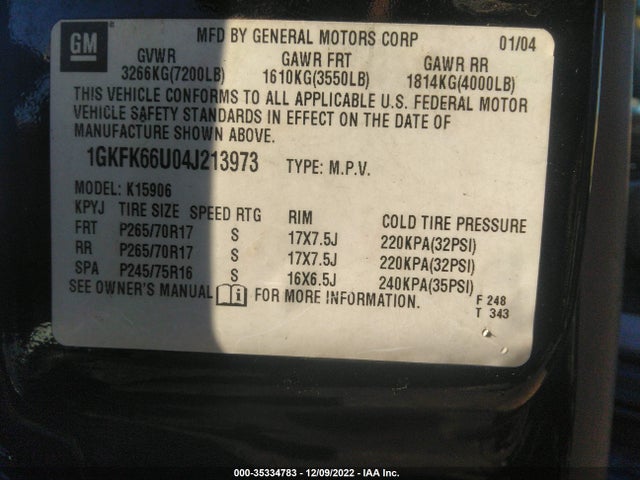GMC YUKON XL DENALI 2004 1GKFK66U04J213973 Image 9