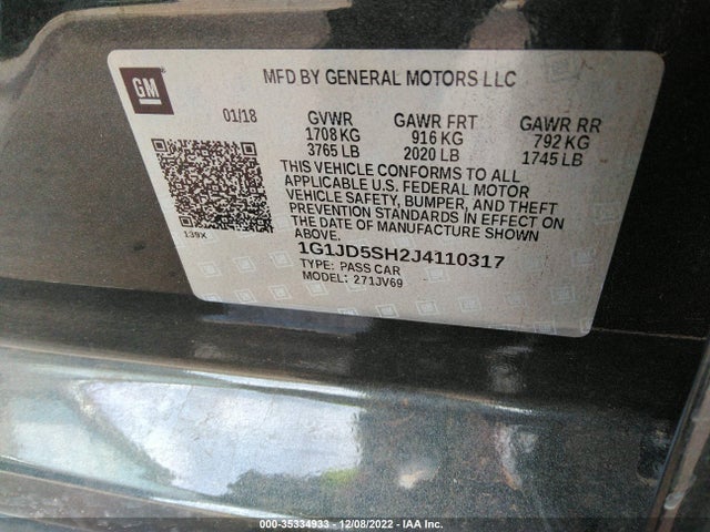2018 Chevrolet Sonic, VIN: 1G1JD5SH2J4110317