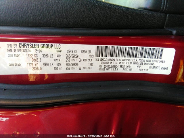 Dodge DURANGO LIMITED 2014 1C4RDJDG6EC412938 Image 9